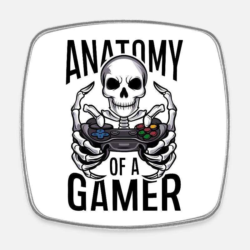 Gamer Skeleton with Game Controller - Square fridge magnet - white
