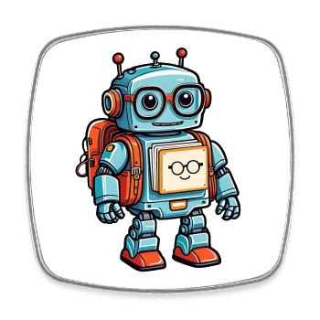 Drôle de petit robot avec cartable - Magnet carré - blanc - Devant