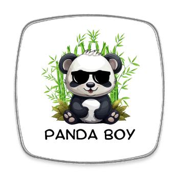 Panda Boy: Panda Design mit Brille - Viereckiger Kühlschrankmagnet - Weiß - Vorne