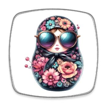 Matrjoschka Sonnenbrille Geschenk - Viereckiger Kühlschrankmagnet - Weiß - Vorne