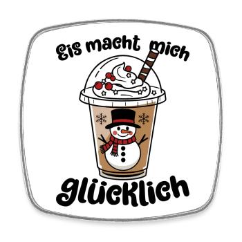 Eis macht mich glücklich Schneemann-Getränkebecher - Viereckiger Kühlschrankmagnet - Weiß - Vorne