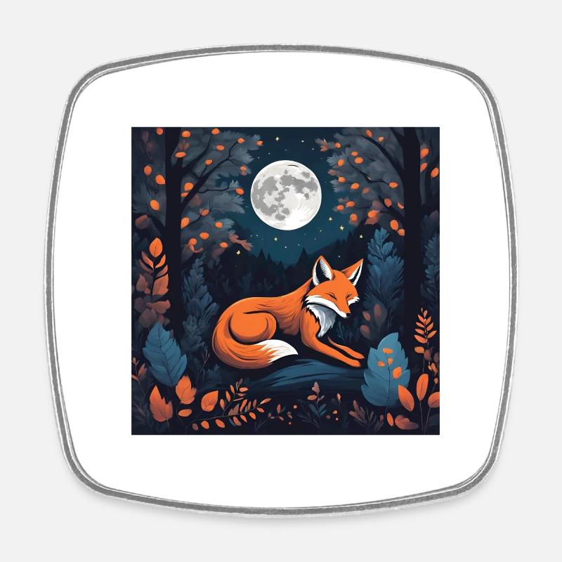 Moonlit Fox in Night Forest - Square fridge magnet - white