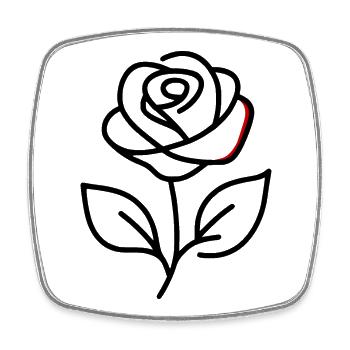 minimalistische stehende Rose - Viereckiger Kühlschrankmagnet - Weiß - Vorne
