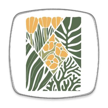 Plantes et fleurs vertes et jaunes, abstraites - Magnet carré - blanc - Devant