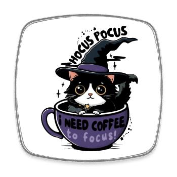 Coffee Witch Cat  - Square fridge magnet - white - Front