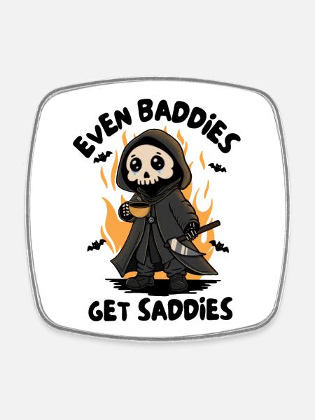 Flaming Grim Reaper with Coffee - Square fridge magnet - white