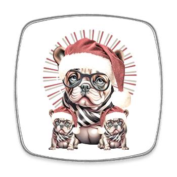 Weihnachtsbulldog mit Brille - Viereckiger Kühlschrankmagnet - Weiß - Vorne