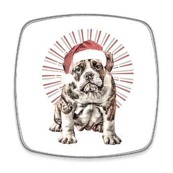 Weihnachtsbulldogge mit Santa-Hut - Viereckiger Kühlschrankmagnet - Weiß - Vorne