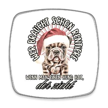 lustige Weihnachtsmann Bulldogge WEIHNACHTEN Hunde - Viereckiger Kühlschrankmagnet - Weiß - Vorne