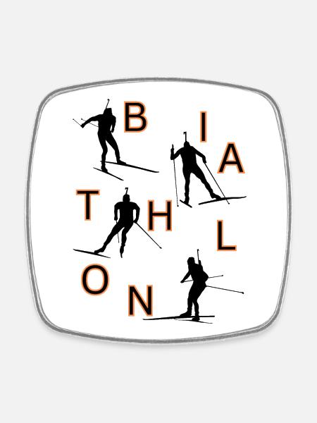 Vêtements pour fans de biathlon - Graphique audacieux des sports d’hiver - Magnet carré - blanc