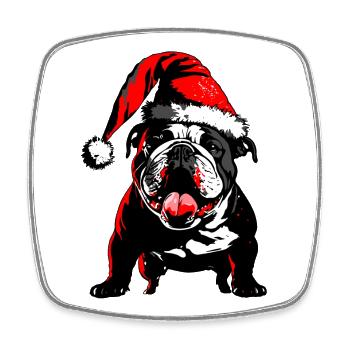 Mignon Frenchie avec chapeau de Père Noël - Magnet carré - blanc - Devant