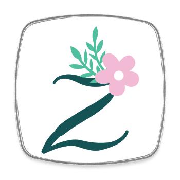 Eleganter Buchstabe 'Z' mit Blumen - Viereckiger Kühlschrankmagnet - Weiß - Vorne