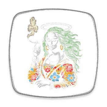 Floral Halo Mona – Retro Smoking Art Design - Magnet carré - blanc - Devant