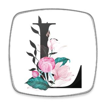 Elegant letter 'L' with flowers - Square fridge magnet - white - Front