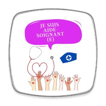 Je suis aide soignant e png - Magnet carré - blanc - Devant