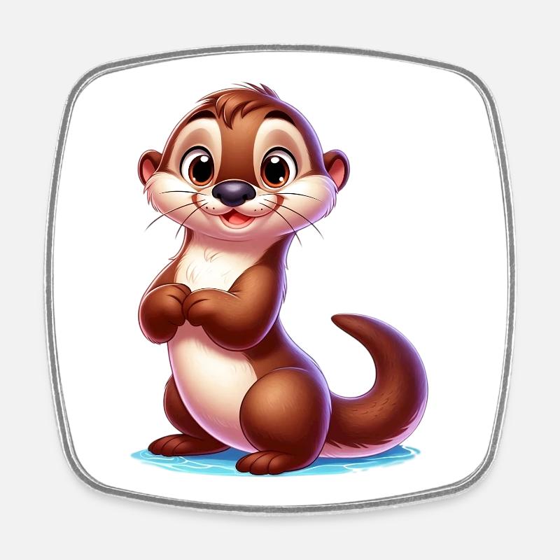 Loutre - Magnet carré - blanc