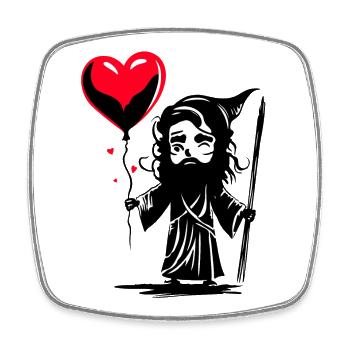 Odin mit Herz Luftballon - Heartful Creatures - Viereckiger Kühlschrankmagnet - Weiß - Vorne