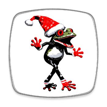 Tanzender Frosch mit Weihnachtsmütze - Viereckiger Kühlschrankmagnet - Weiß - Vorne