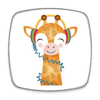 Fröhliche Giraffe mit Kopfhörern liebt Musik - Viereckiger Kühlschrankmagnet - Weiß - Vorne