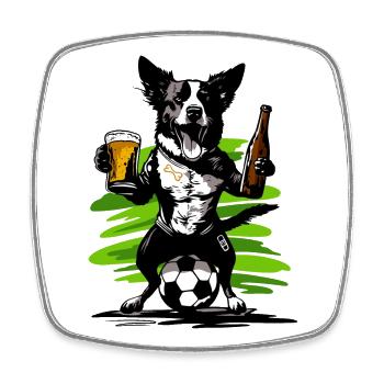 Chien avec fan de football et de bière - Magnet carré - blanc - Devant