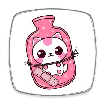 Kawaii Cat with Hot Water Bottle - Get Well Soon - Square fridge magnet - white - Front