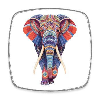 Mandala éléphant marchant frontalement dans un look coloré - Magnet carré - blanc - Devant