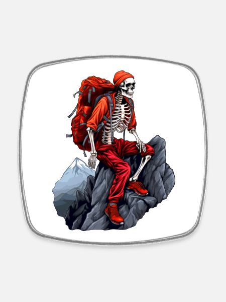 Skeletons Mountaineer / Hiking Skeleton - Square fridge magnet - white