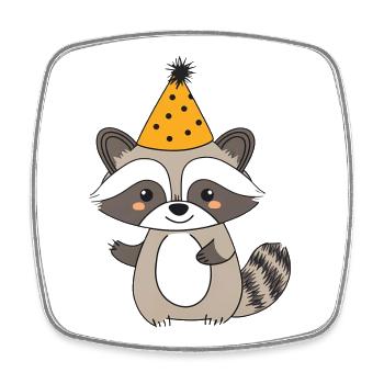 Raton laveur heureux avec chapeau de fête - Conception d’anniversaire amusante - Magnet carré - blanc - Devant