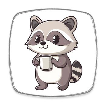 Cute Raccoon Holding Coffee Cup - Adorable design - Square fridge magnet - white - Front