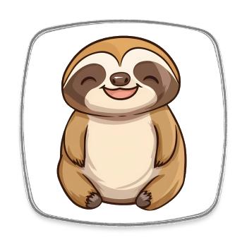Cute Relaxed Happy Sloth - Adorable Cartoon Design - Square fridge magnet - white - Front