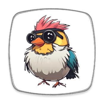 Bunte Techno-Vogel-Illustration - Viereckiger Kühlschrankmagnet - Weiß - Vorne