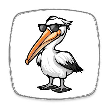 Pelikan Vogel Cool Comic - Viereckiger Kühlschrankmagnet - Weiß - Vorne