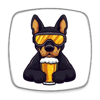 Doberman Chien Après-Ski Bière - Magnet carré - blanc - Devant
