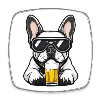 Französische Buldogge Hund Apres Ski Bier - Viereckiger Kühlschrankmagnet - Weiß - Vorne