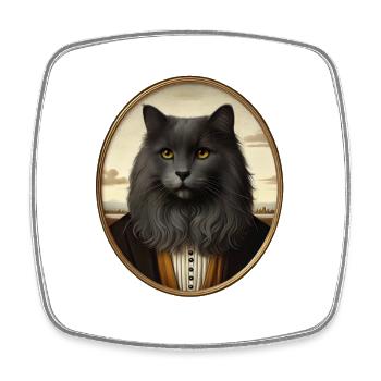 Portrait d’un chat noir de style Renaissance - Magnet carré - blanc - Devant