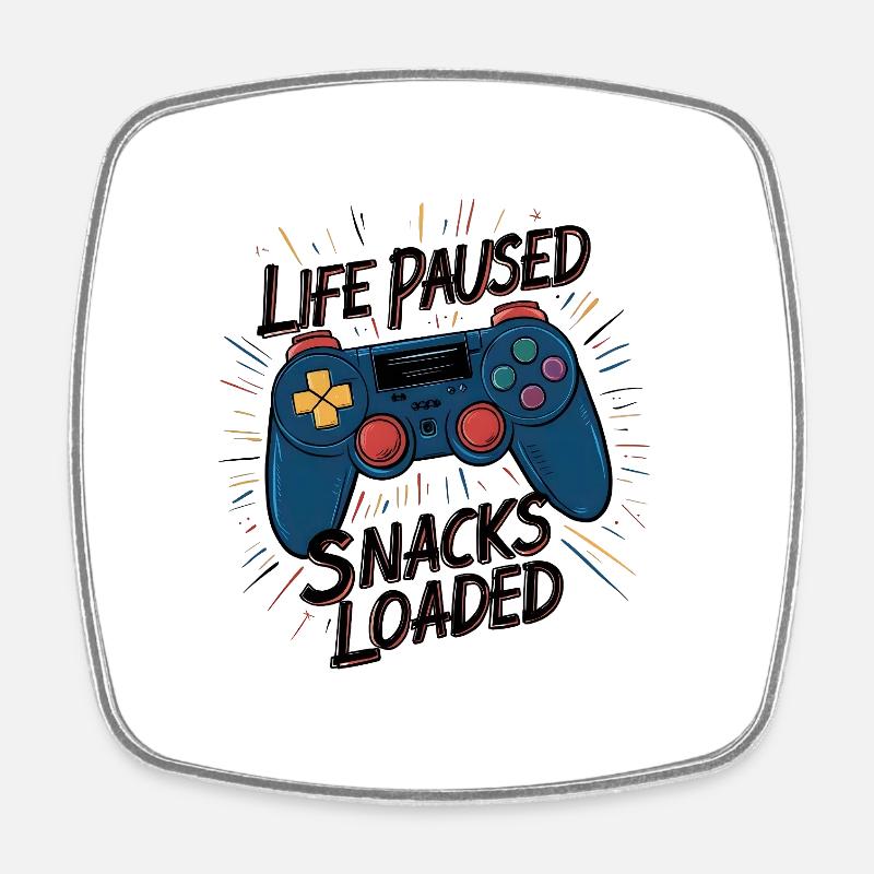 Life Paused, Snacks Loaded - Square fridge magnet - white