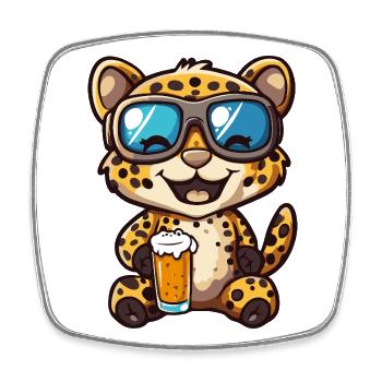 Leopard Apres Ski Bier Comic - Viereckiger Kühlschrankmagnet - Weiß - Vorne