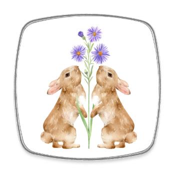 Zwei süße Hasen mit Blumen - Viereckiger Kühlschrankmagnet - Weiß - Vorne