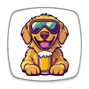 Golden Retriever Hund Apres Ski Bier Comic Lustig - Viereckiger Kühlschrankmagnet - Weiß - Vorne