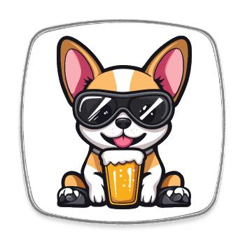 Chihuahua Hund Apres Ski Bier Comic - Viereckiger Kühlschrankmagnet - Weiß - Vorne