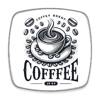 Kaffeetasse mit Kaffeebohnen und Schriftzug - Viereckiger Kühlschrankmagnet - Weiß - Vorne