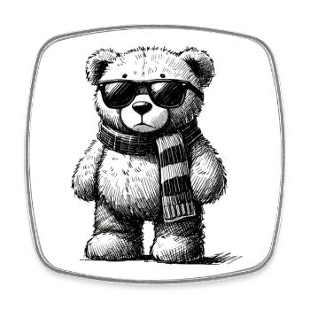 Cooler Teddybär – Vintage Zeichnung - Viereckiger Kühlschrankmagnet - Weiß - Vorne