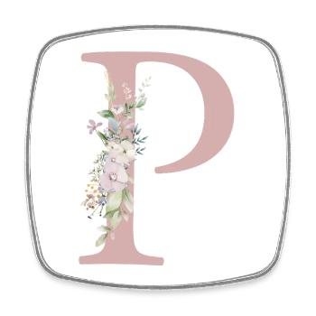 P Monogram, Floral, Customizable - Square fridge magnet - white - Front