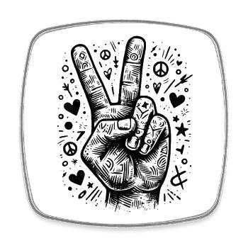 Signe de la paix - Art Doodle dessiné à la main - Magnet carré - blanc - Devant