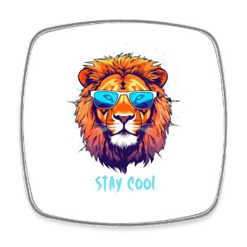 Neon Lion with Sunglasses Stay Cool - Square fridge magnet - white - Front