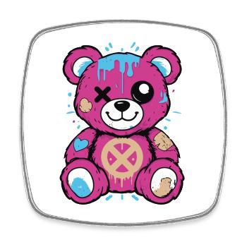 Süßer Rebellen-Teddy - Buntes Streetwear-Design - Viereckiger Kühlschrankmagnet - Weiß - Vorne