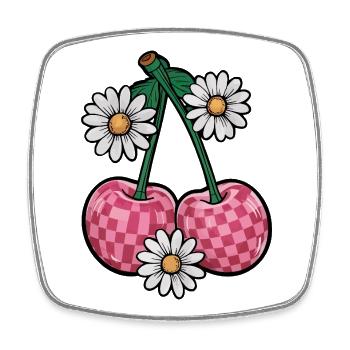 Charming Cherry and Daisy - Square fridge magnet - white - Front