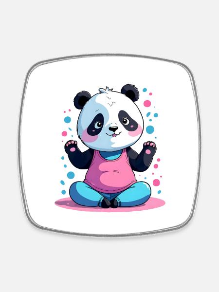 Pastel Panda Fun Look - Square fridge magnet - white