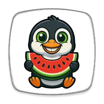 Penguin with Watermelon Summer Day Fruity - Square fridge magnet - white - Front
