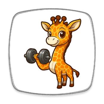 Girafe Entraînement Mignon Dessin Animé Fitness Haltère - Magnet carré - blanc - Devant
